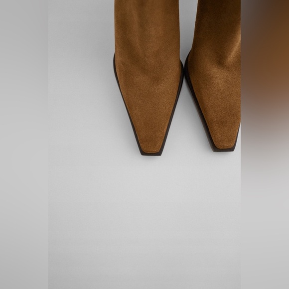 Zara suede leather tan camel heeled ancle boots heels - Picture 3 of 8